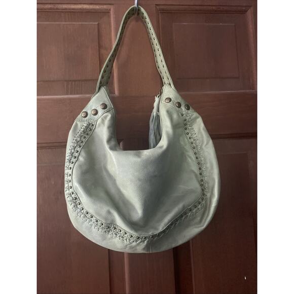 Vintage Women's Fossil Green Slouch Hobo Shoulder Bag Purse Leather Top Handle - Picture 7 of 16